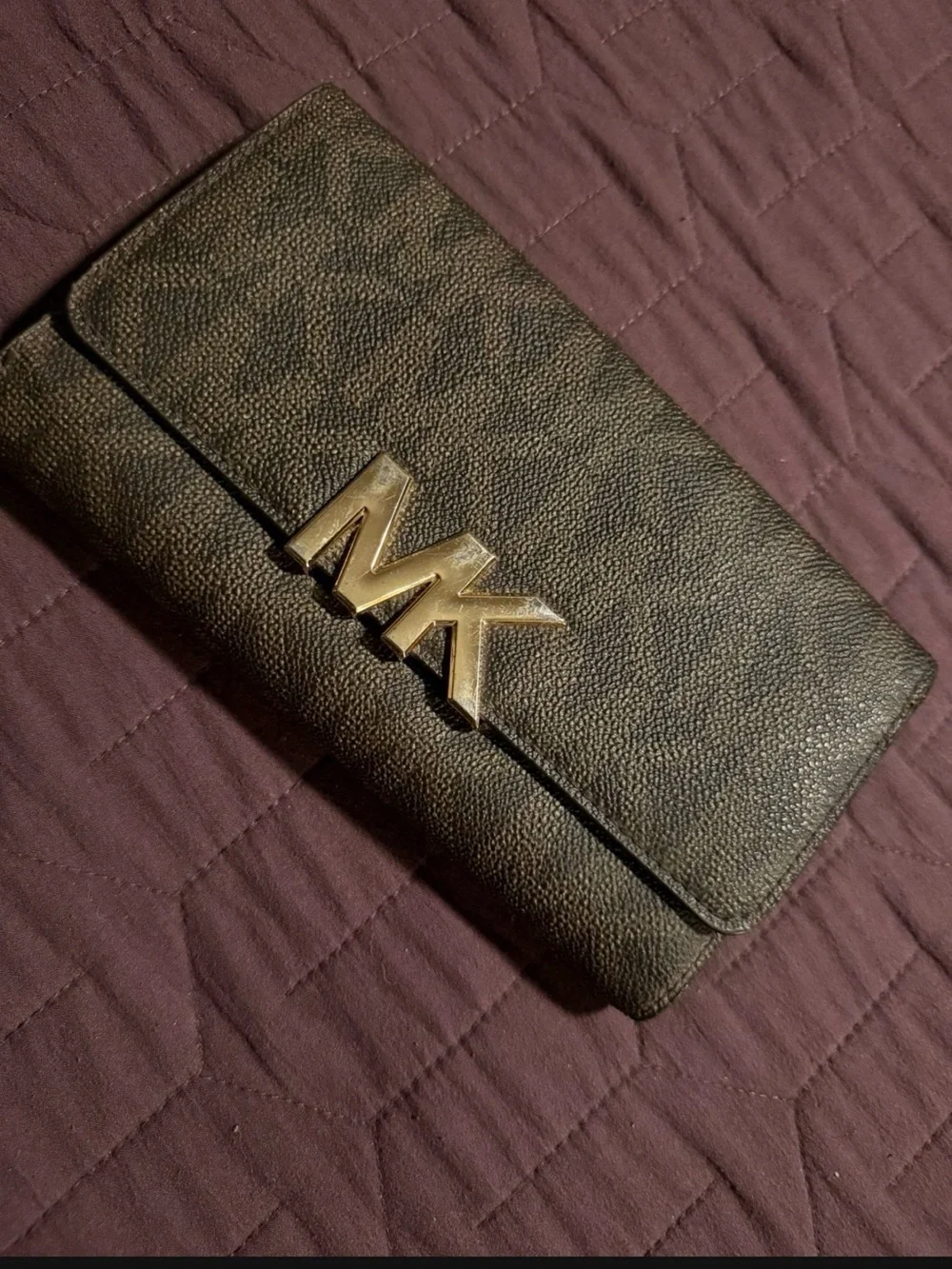 Michael Kors Black Pebbled Leather MK Logo Card Holder